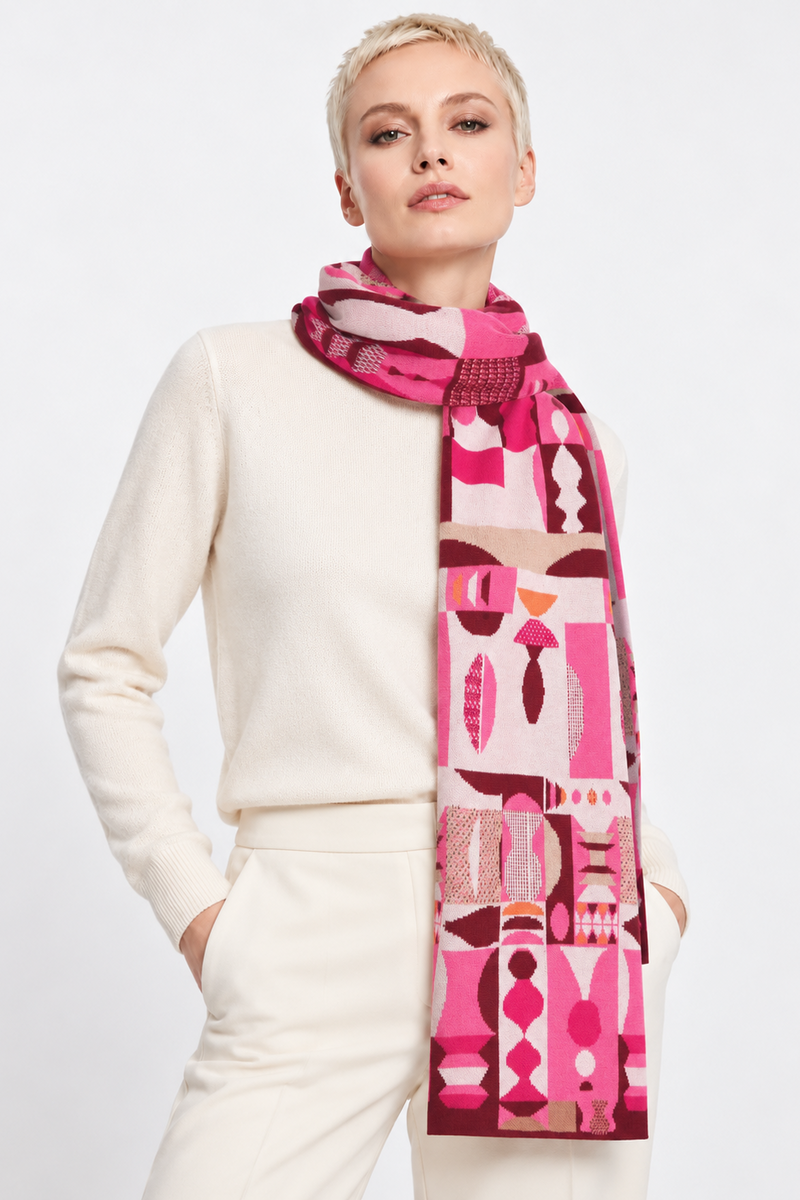 IVKO - Scarf Abstract Geometry Cherry | Indrukwekkende Sjaal van 100% Katoen met Geometrische Patronen