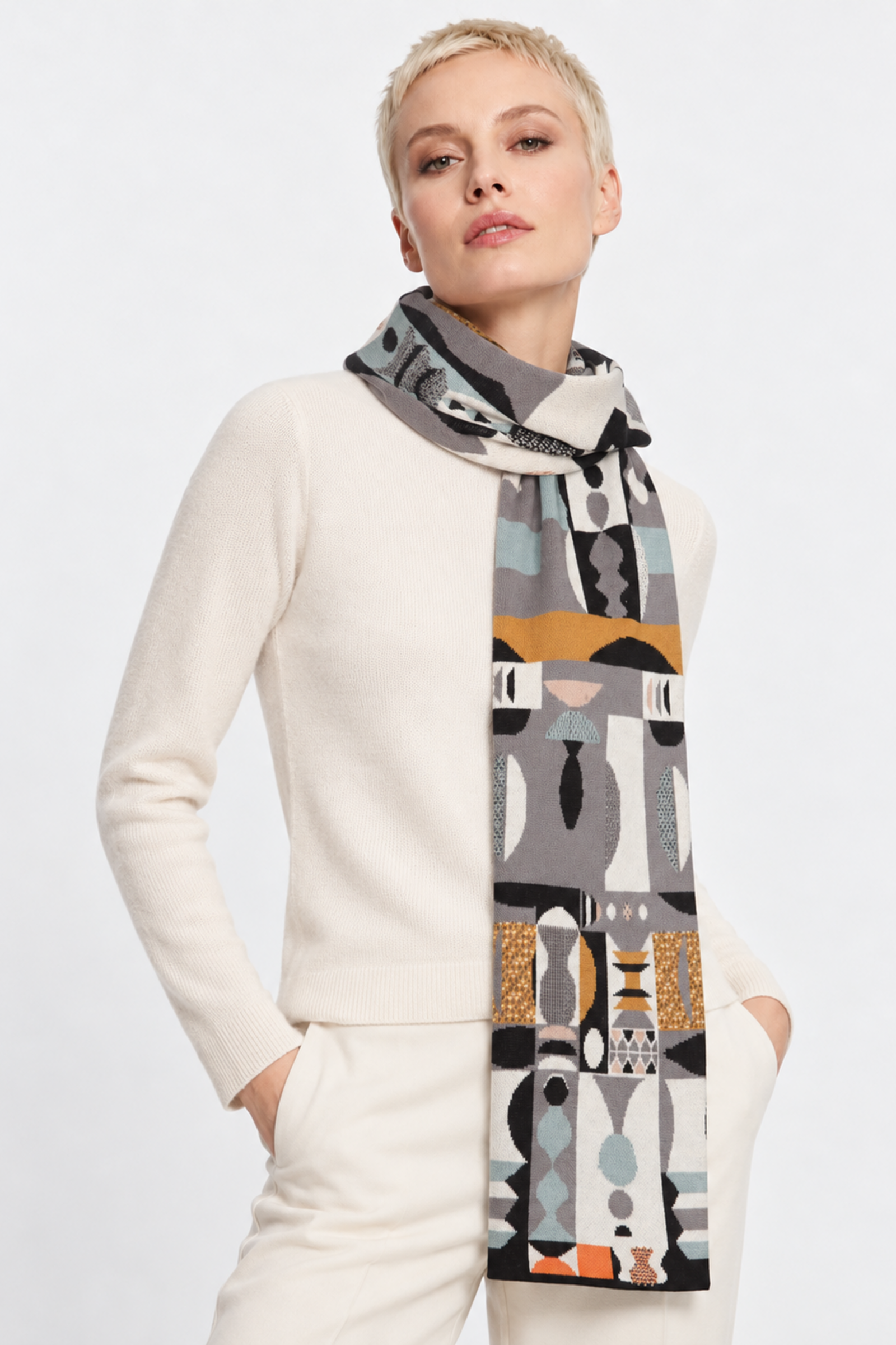 IVKO  Woman IVKO - Scarf Abstract Geometry Black | Écharpe Impressionnante 100 % Coton avec Motifs Géométriques