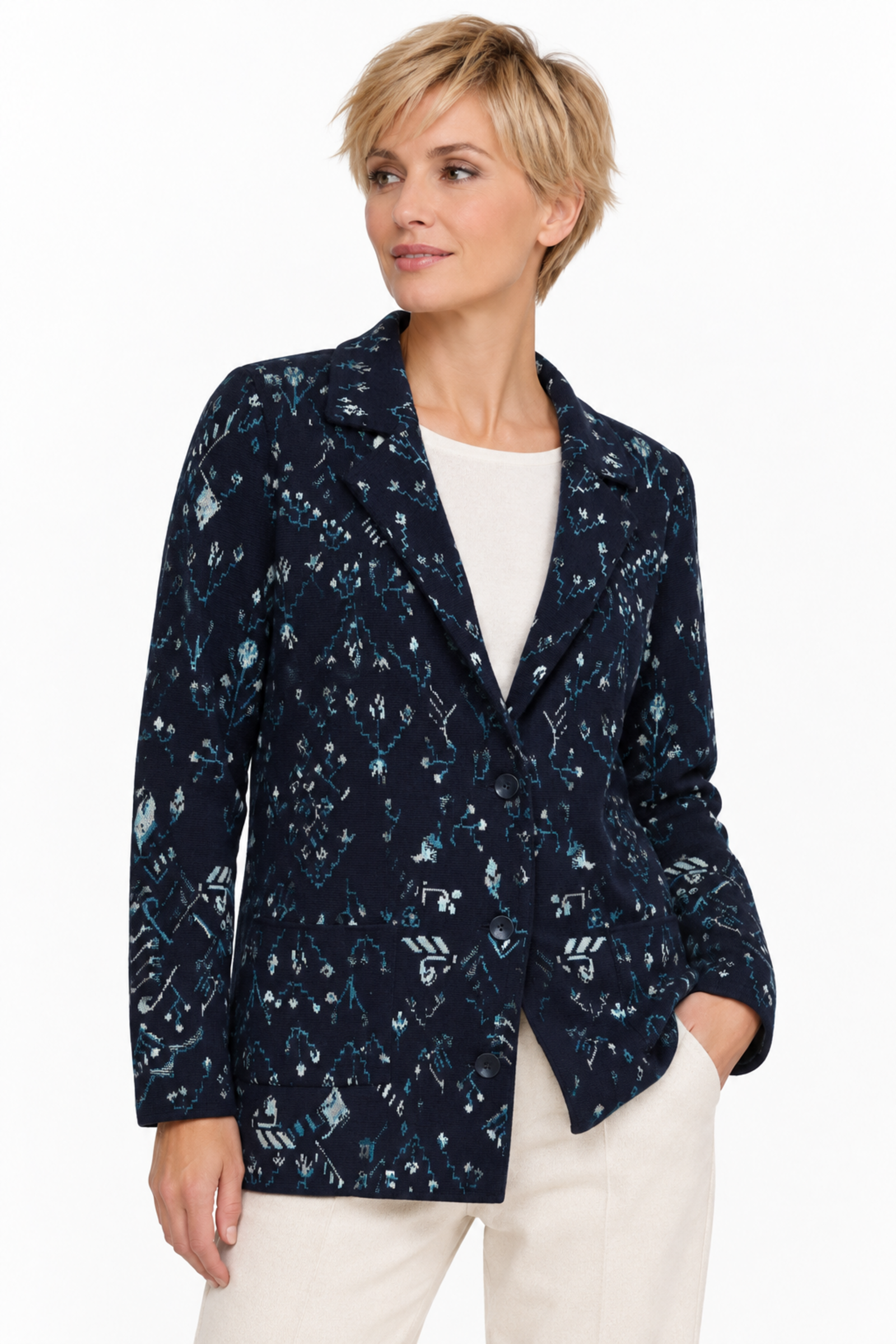 IVKO  Woman IVKO - Blazer Kilim Pattern Marine | IVKO Jasje Ongevoerd Wolmix