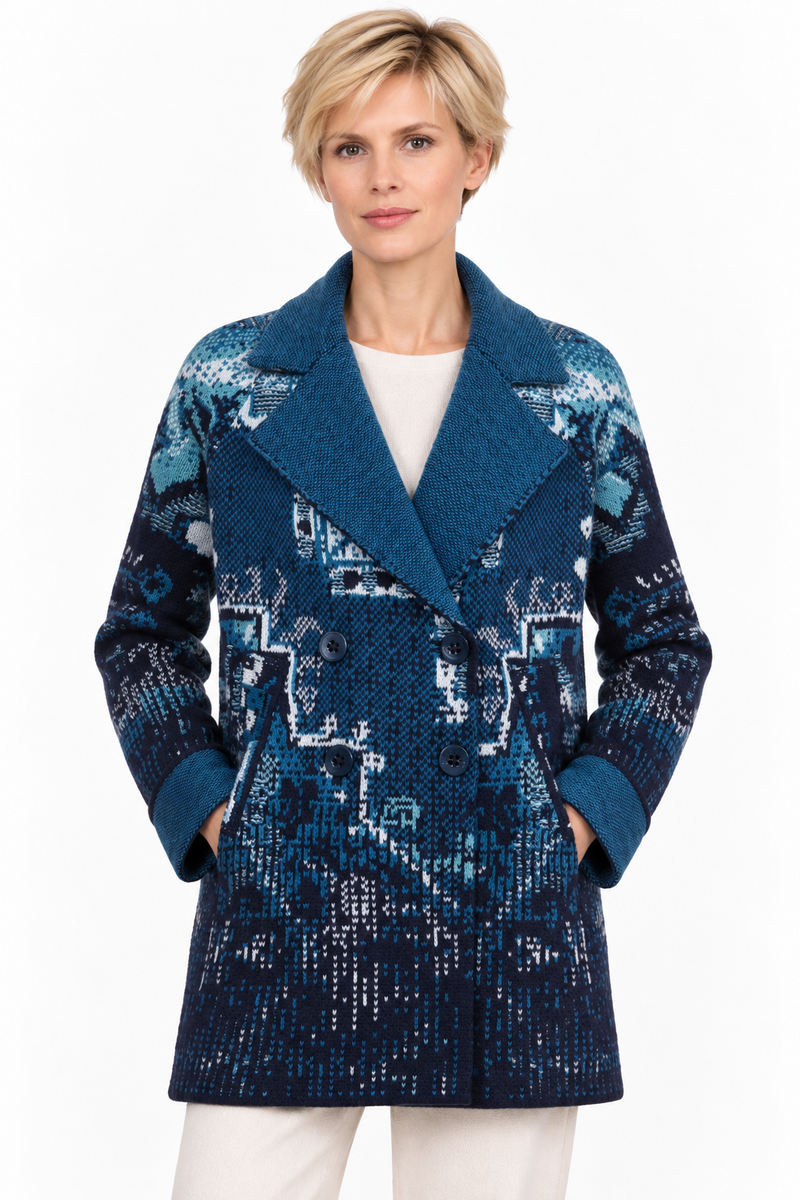 IVKO - Jacquard Jacket Kilim Pattern  Marine | IVKO Jacke Ungefüttert aus Wollmix