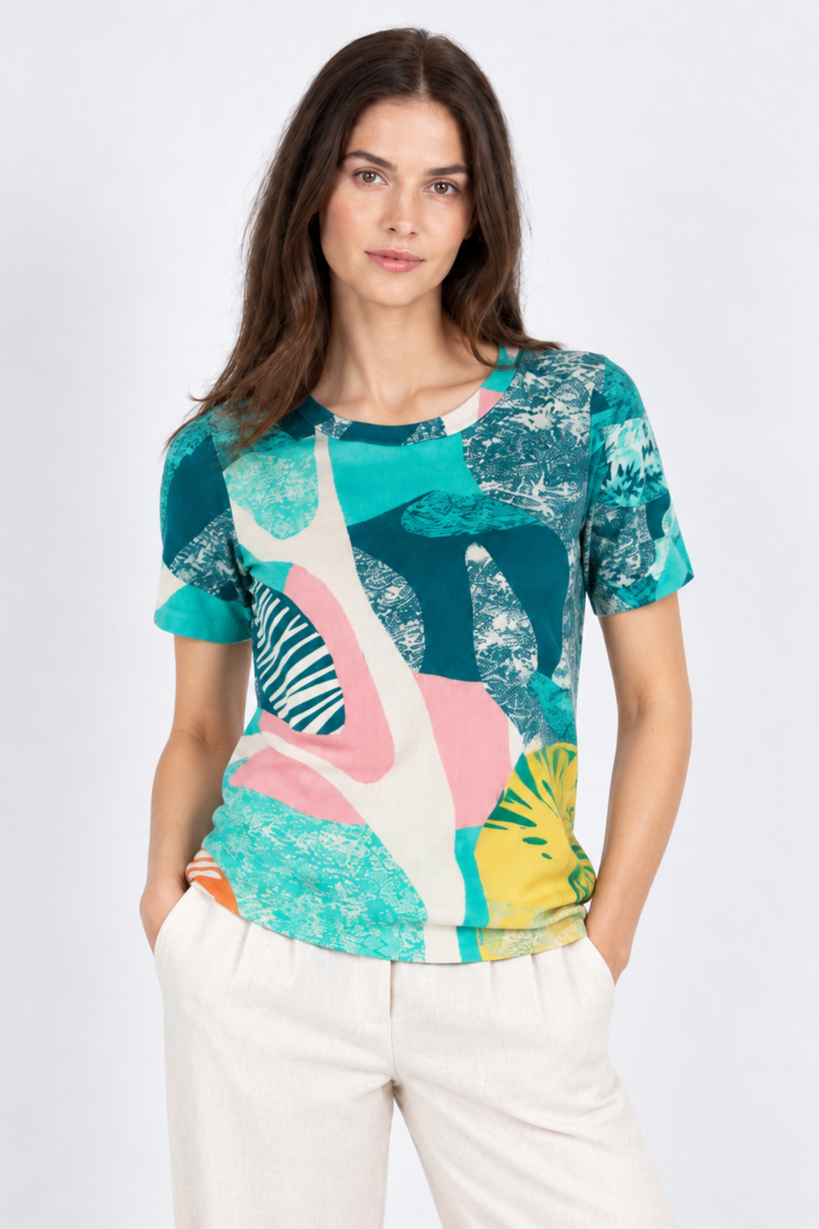 IVKO  Woman IVKO - Printed Pullover Maximalist Tropics Pattern Aqua