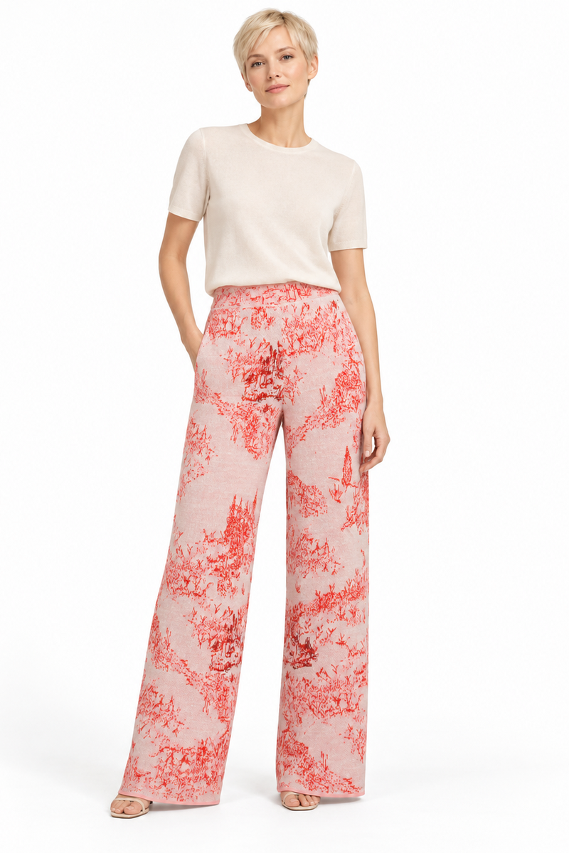 IVKO - Jacquard Pants Garden Nostalgic Pattern Coral