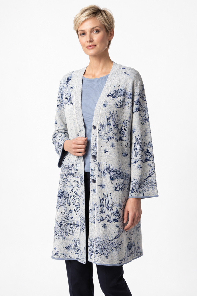 IVKO - Long Cardigan Garden Nostalgic Pattern China Blue