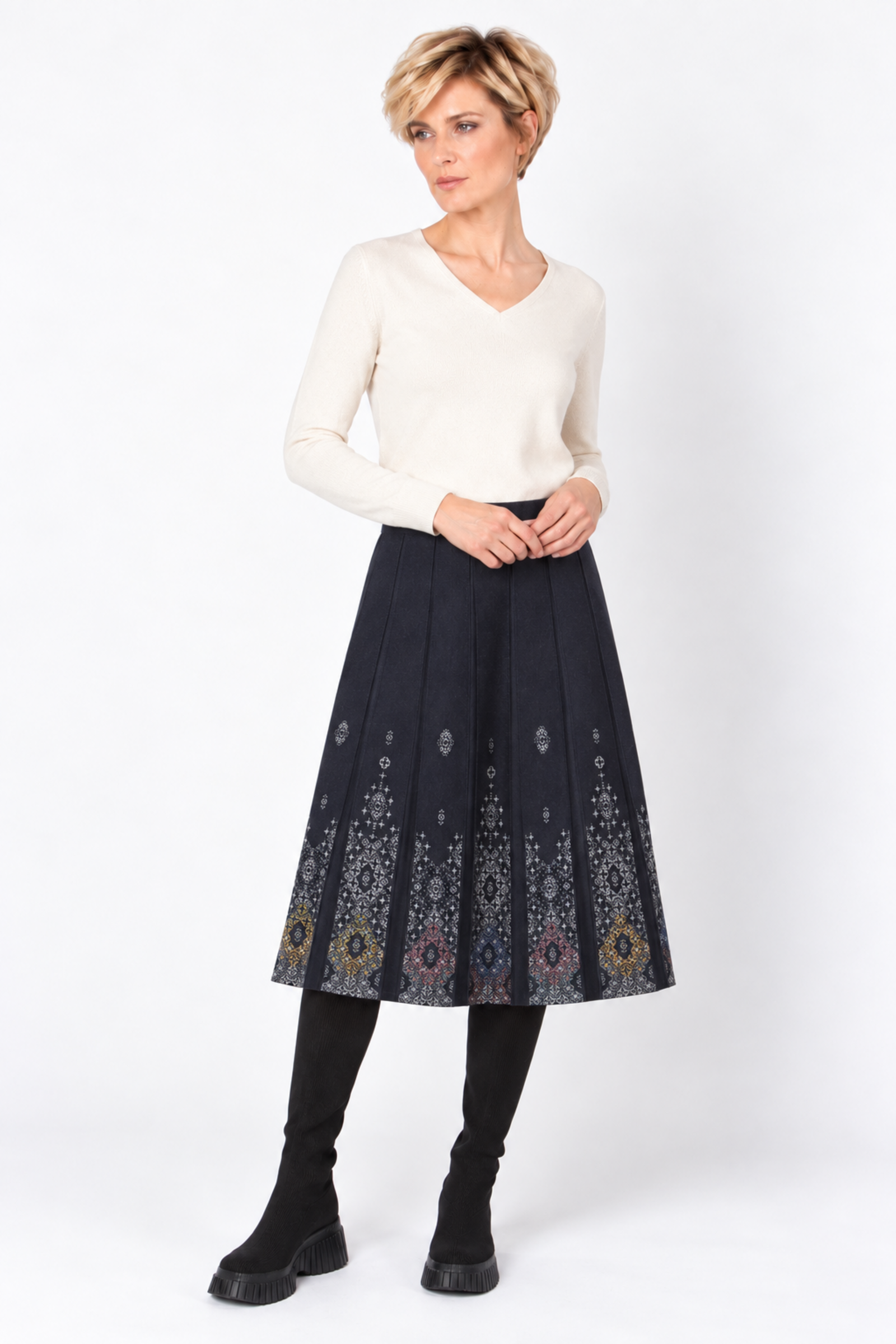 IVKO  Woman IVKO - Jacquard Midi Skirt Ornament Pattern Anthracite