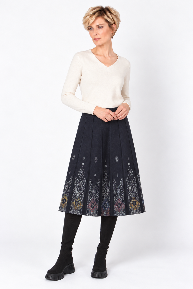 IVKO - Jacquard Midi Skirt Ornament Pattern Anthracite