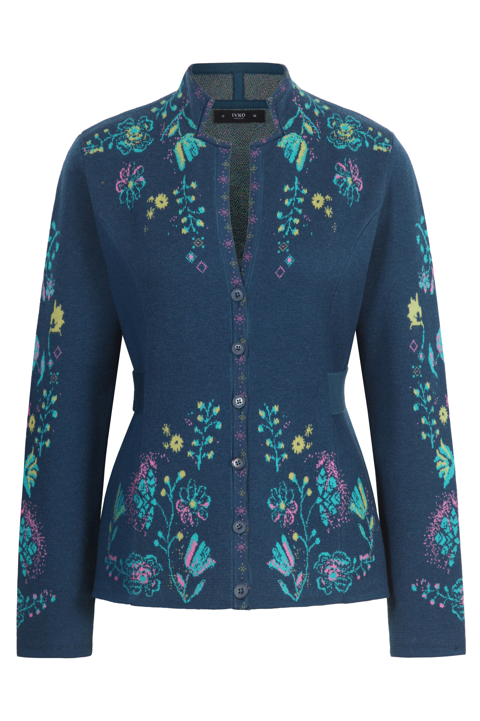 IVKO  Woman IVKO - Knit Jacket Fika Floral Petrol | Bezaubernde Strickjacke aus 100 % Wolle