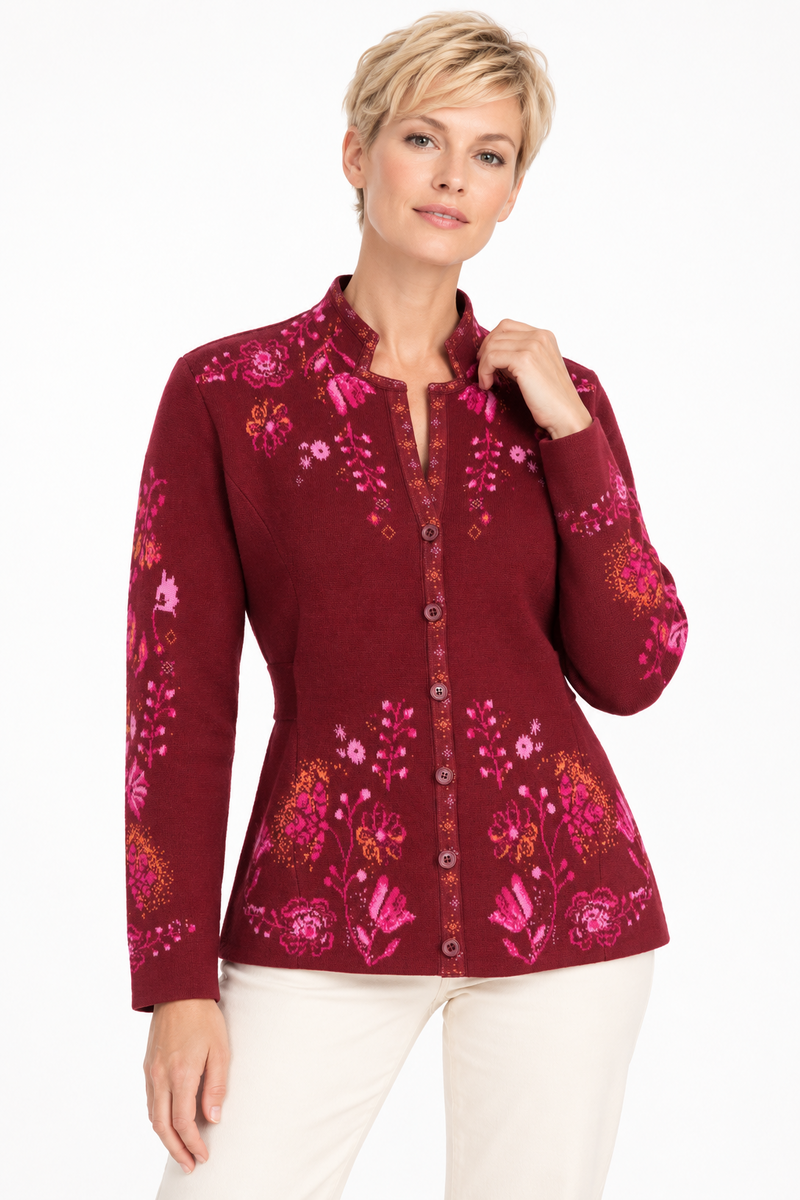 IVKO - Knit Jacket Fika Floral Cherry | Bezaubernde Strickjacke aus 100 % Wolle