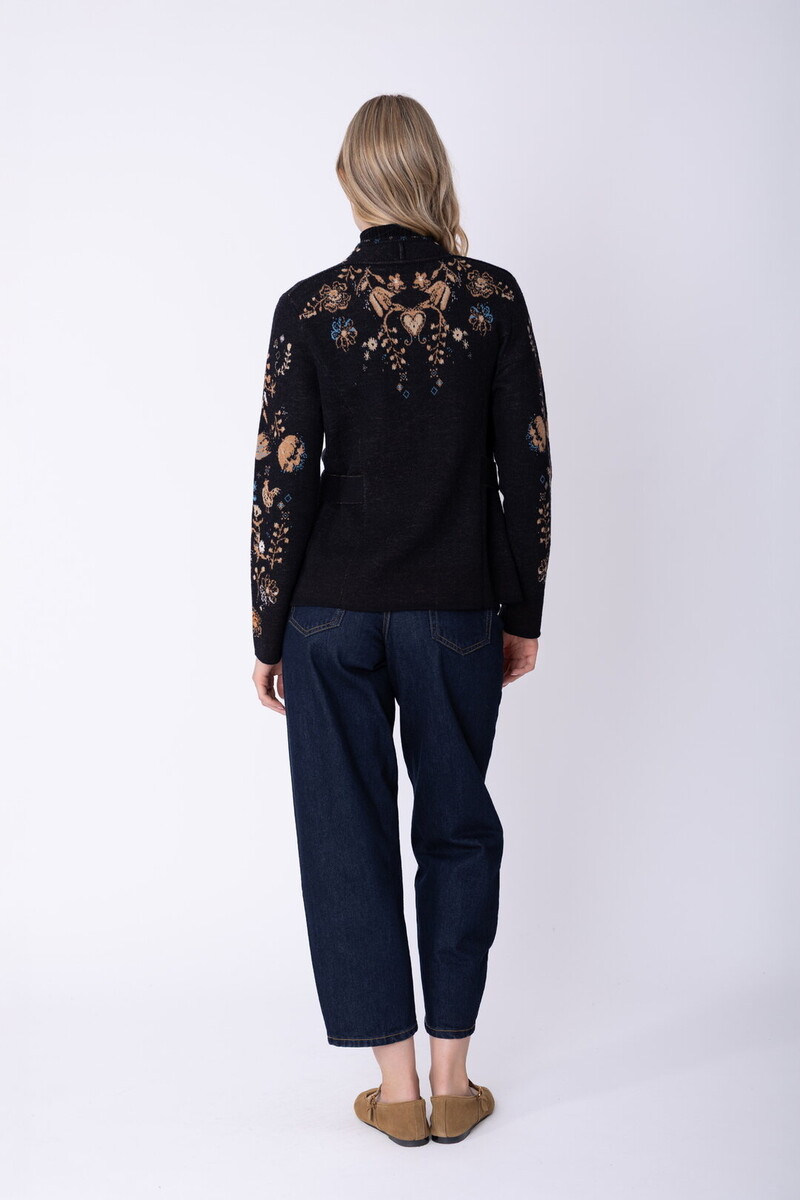 IVKO - Knit Jacket Fika Floral Black | Enchanting Cardigan Made of 100% Wool