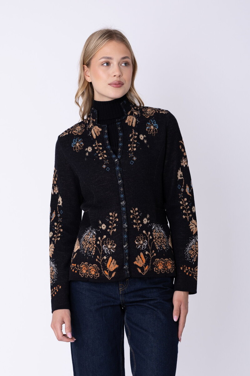 IVKO - Knit Jacket Fika Floral Black | Enchanting Cardigan Made of 100% Wool