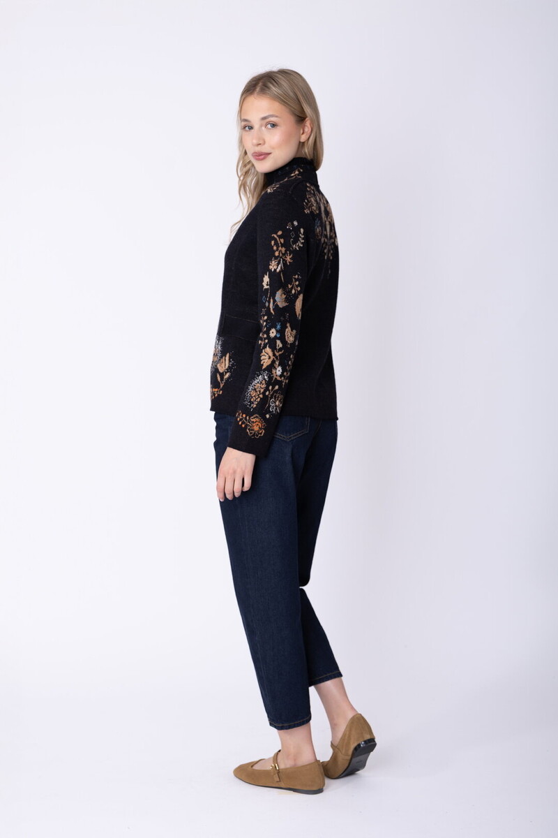 IVKO - Knit Jacket Fika Floral Black | Enchanting Cardigan Made of 100% Wool