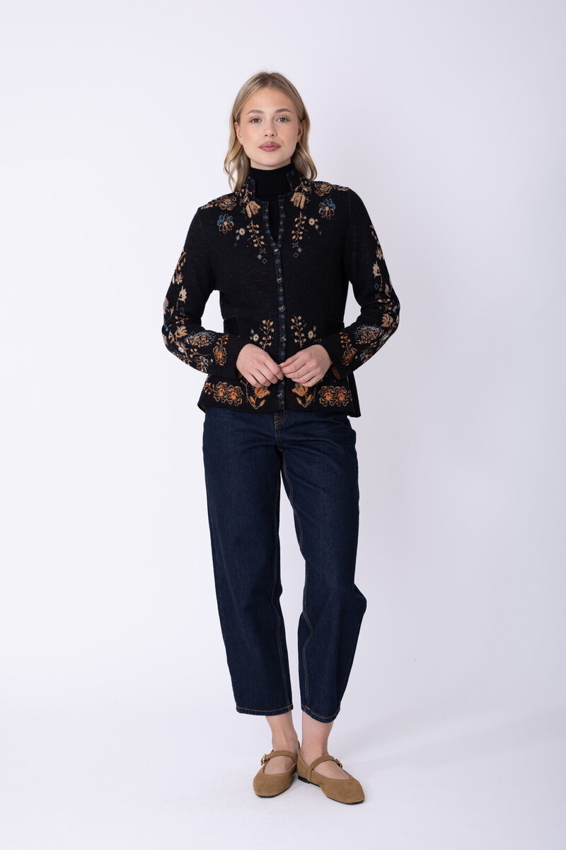 IVKO - Knit Jacket Fika Floral Black | Enchanting Cardigan Made of 100% Wool