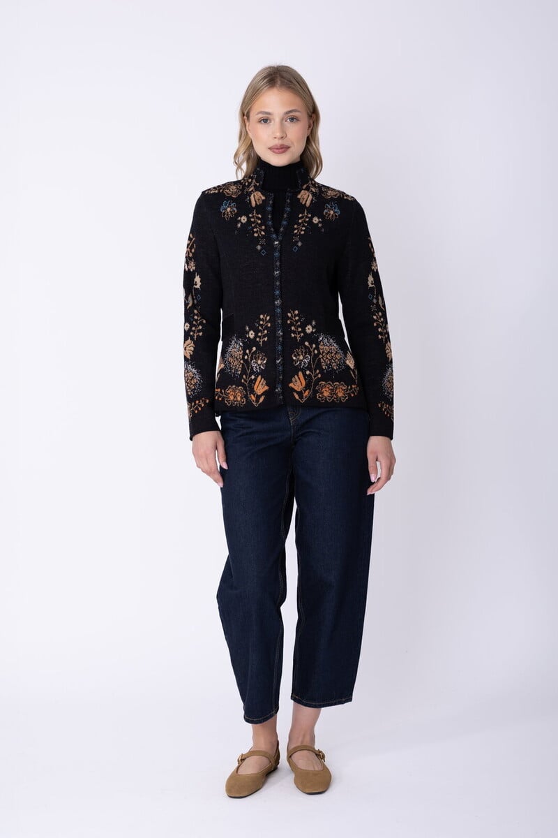 IVKO - Knit Jacket Fika Floral Black | Betoverend Vest van 100% Wol