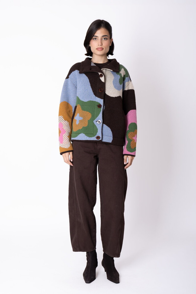 IVKO - Imprint Bloom Hip Jacket Chocolate| Extravagant Jasje van 80% Wol en 20% Nylon