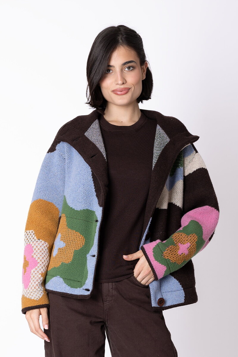IVKO - Imprint Bloom Hip Jacket Chocolate| Extravagant Jasje van 80% Wol en 20% Nylon