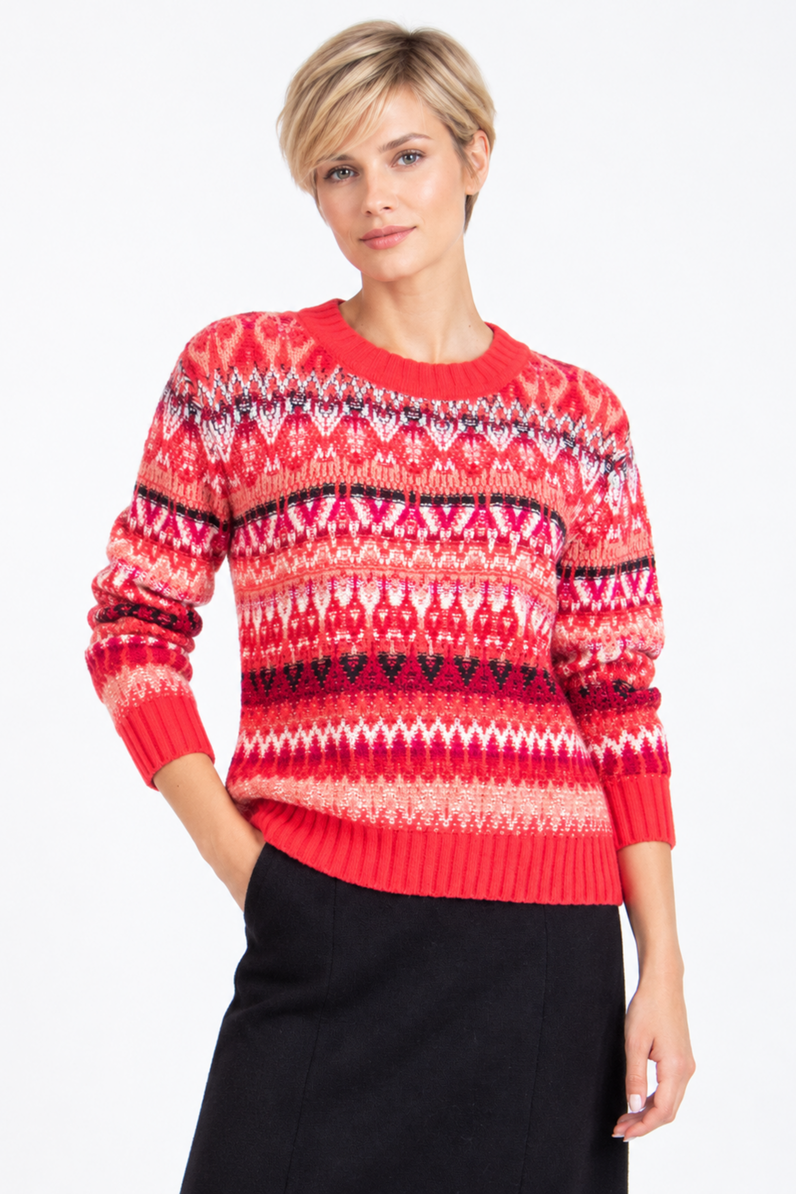 IVKO  Woman IVKO - O-Neck Pullover Re-Dandy Pattern Coral | Warmer und Markanter IVKO Pullover