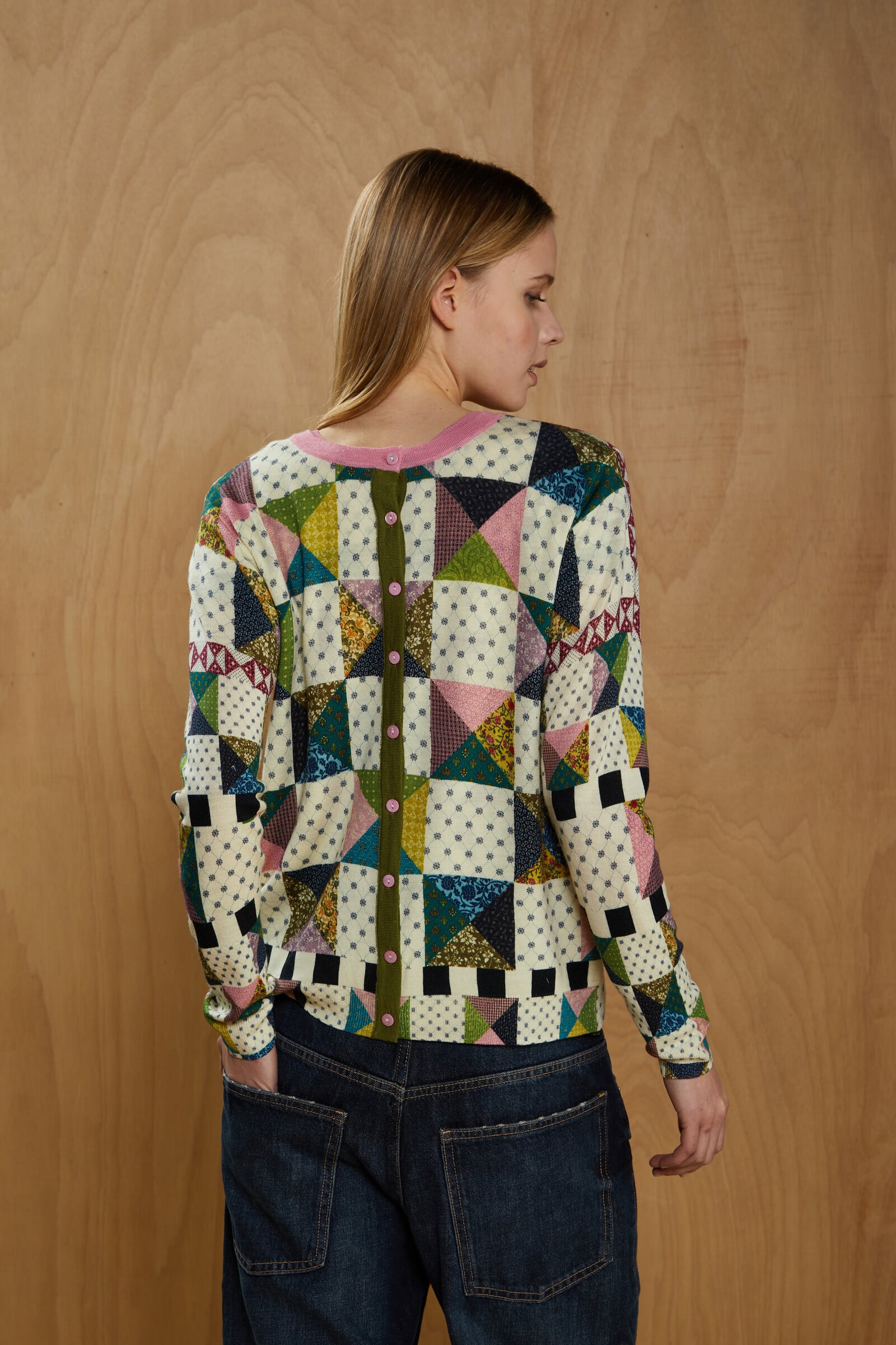 JEi'S JEi'S - Cardigan Quilt Print Cream | Rustic 100% Merino Wool Cardigan with Quilted Patterns