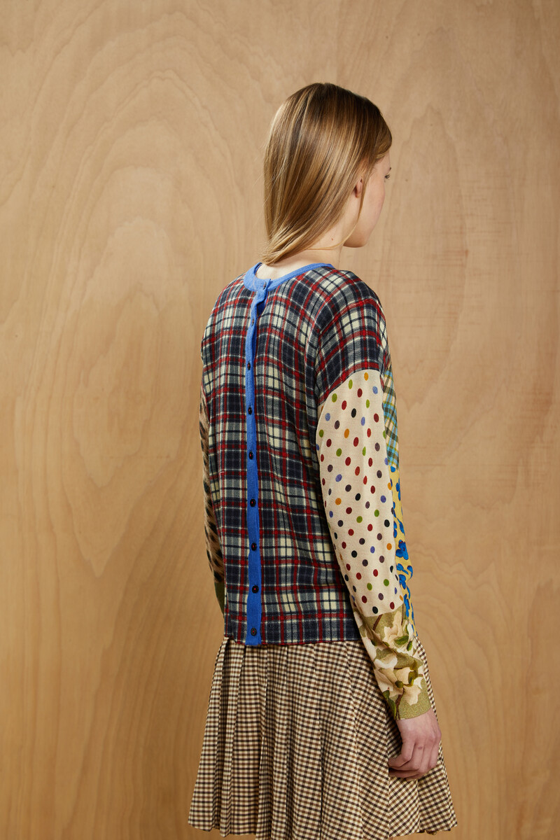 JEi'S - Cardigan Patchwork Print Multicolor | Kleurrijk Vest van 100% Merinowol met Patchworkpatronen