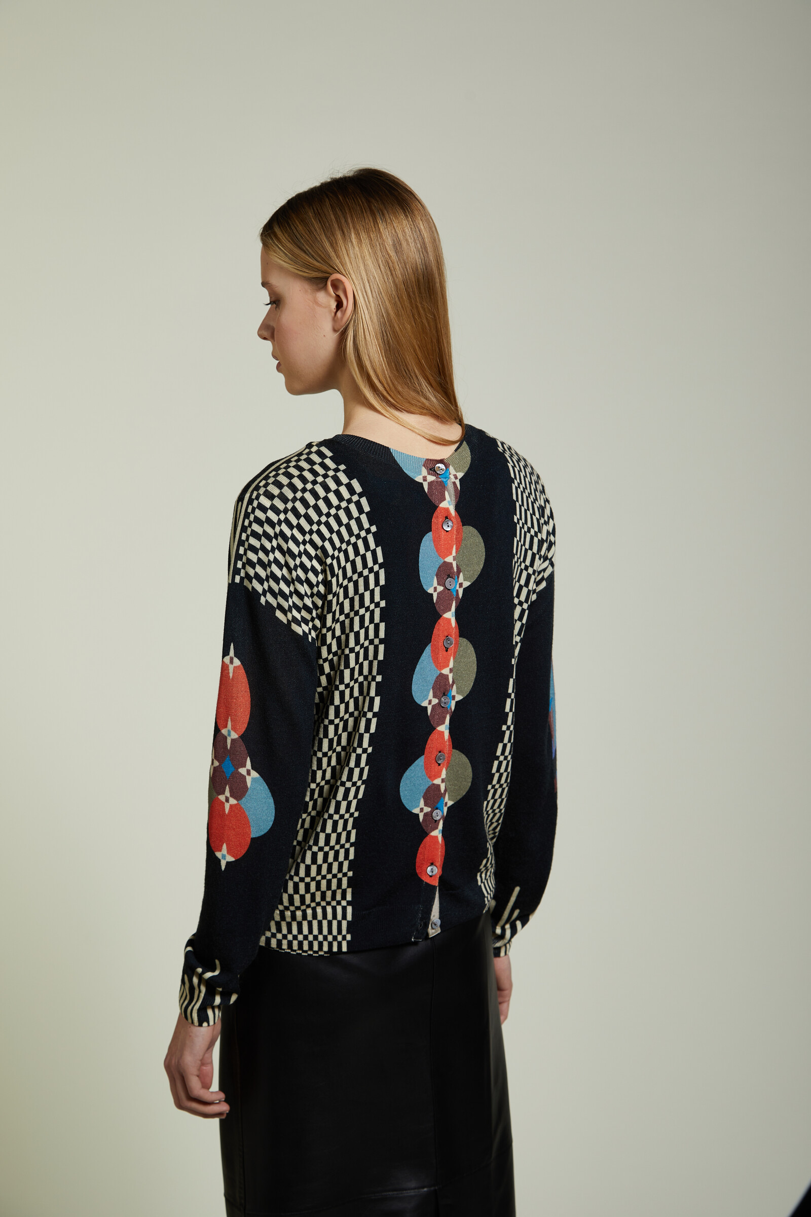 JEi'S JEi'S - Cardigan Fun Print Black | Gilet Audacieux en 100 % Laine Mérinos avec Motifs Abstraits