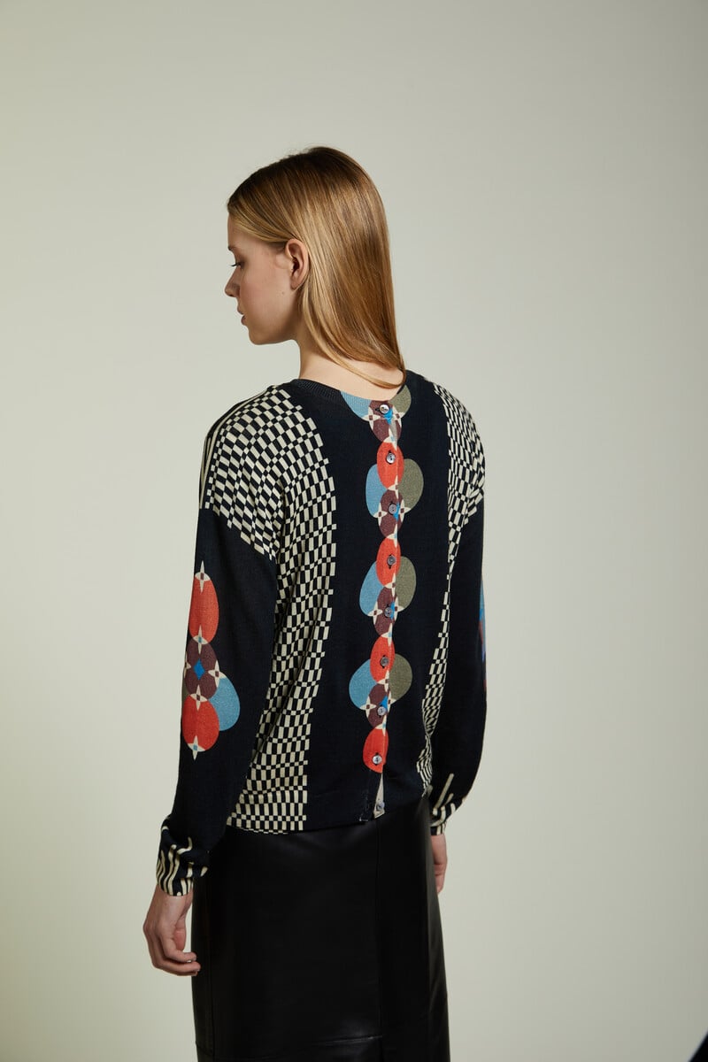 JEi'S - Cardigan Fun Print Black | Bold 100% Merino Wool Cardigan with Abstract Motifs
