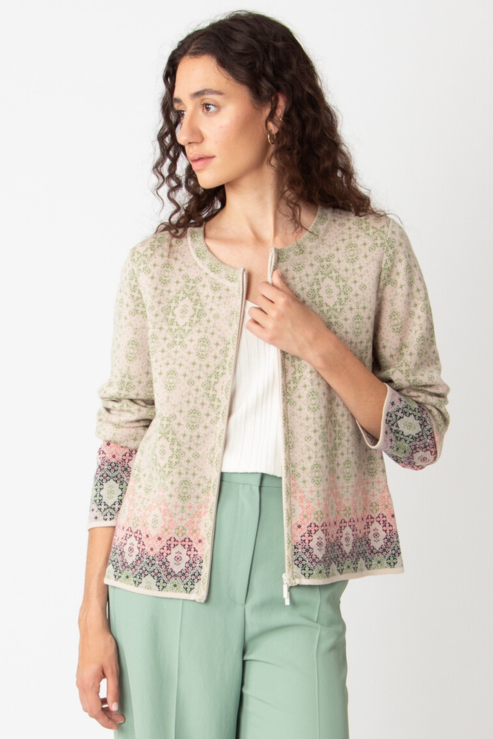 IVKO  Woman IVKO - Zip Cardigan Ornament Pattern Off-White