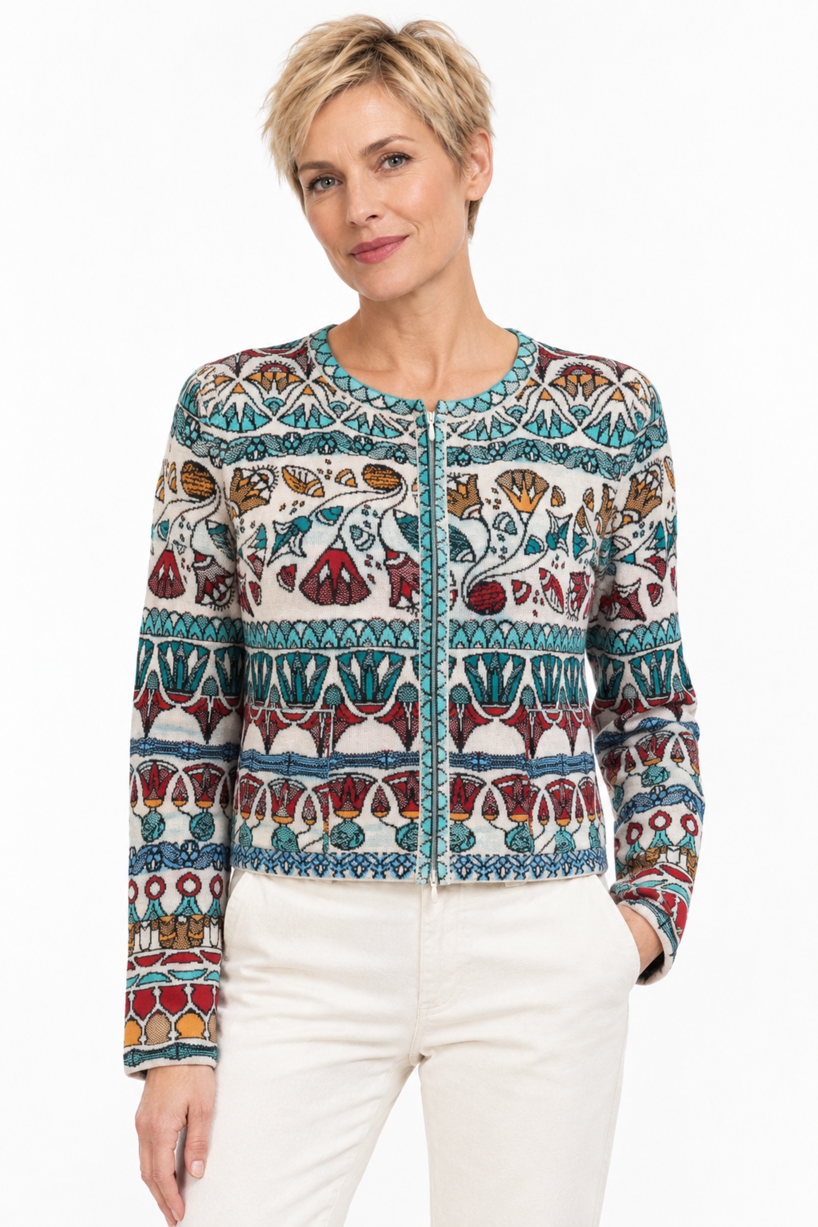 IVKO  Woman IVKO - Zip Cardigan Papyrus Motif Off-White