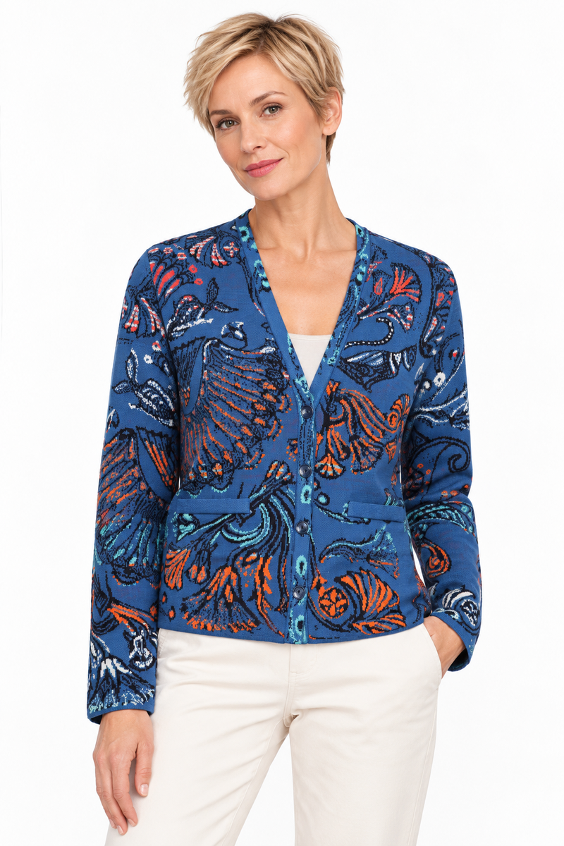 IVKO - Jacket V-Neck Lotus Motif Stone Blue