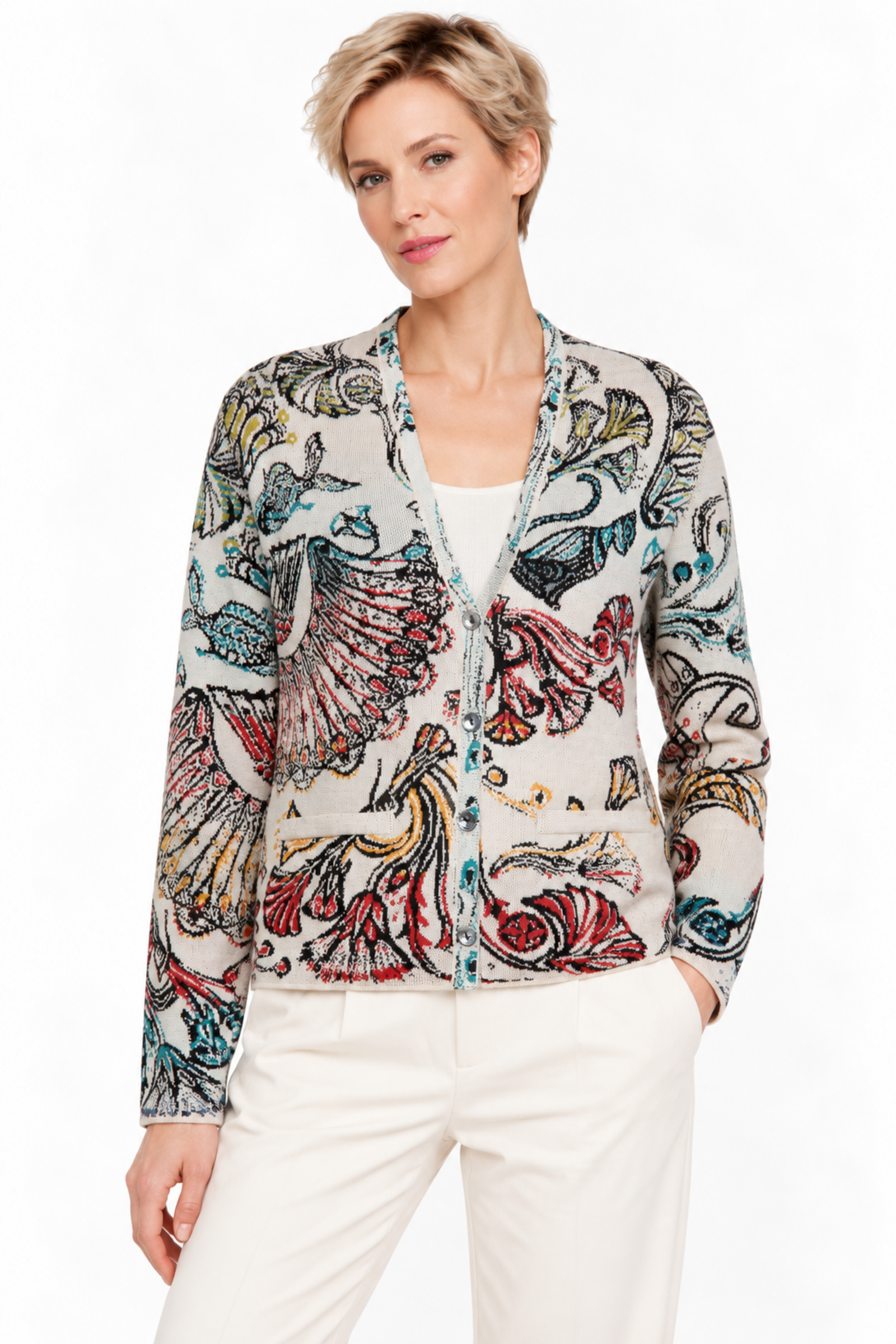 IVKO  Woman IVKO - Jacket V-Neck Lotus Motif Off-White