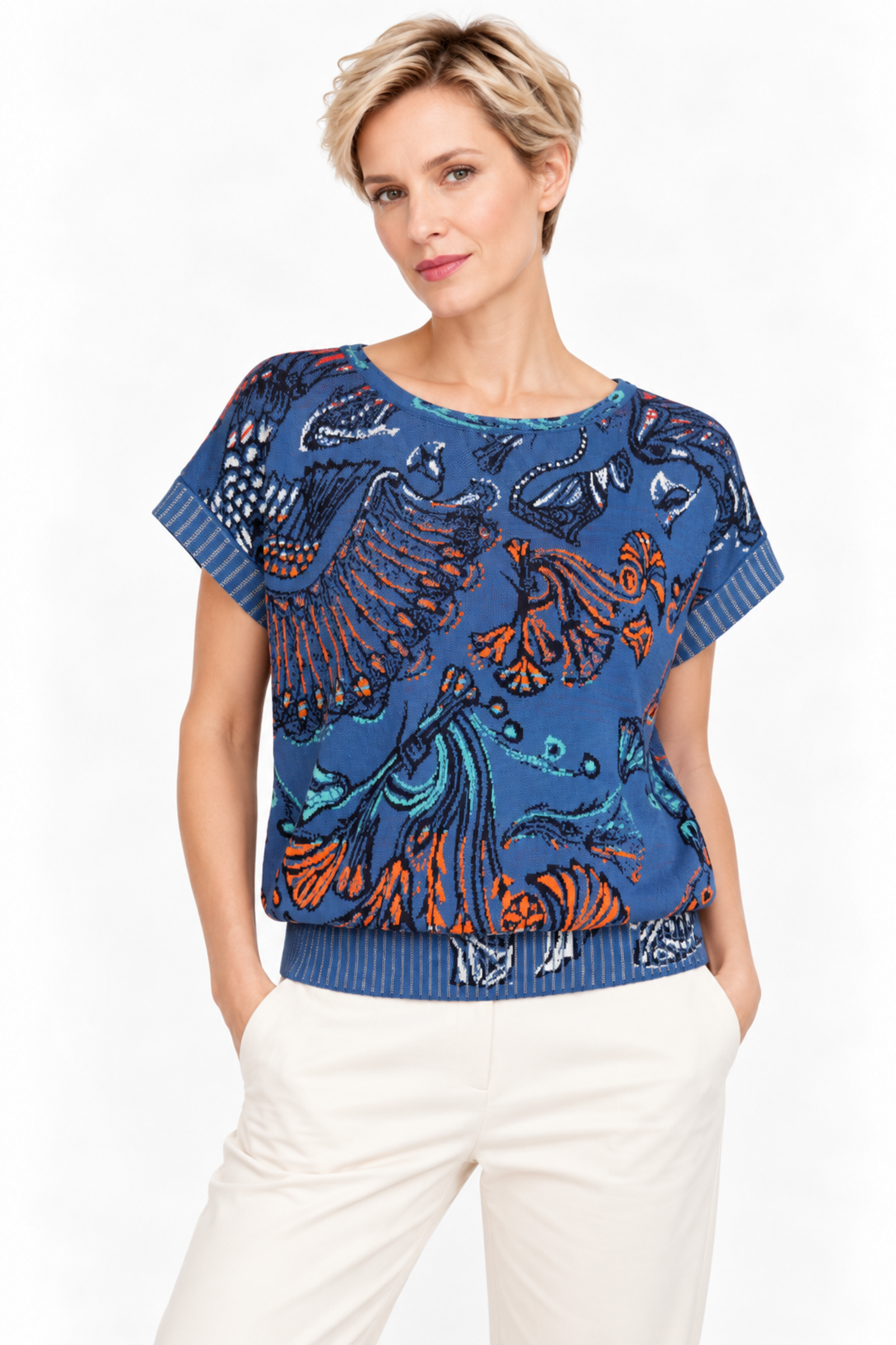 IVKO  Woman IVKO - Boat Neck Pullover Lotus Motif Stone Blue