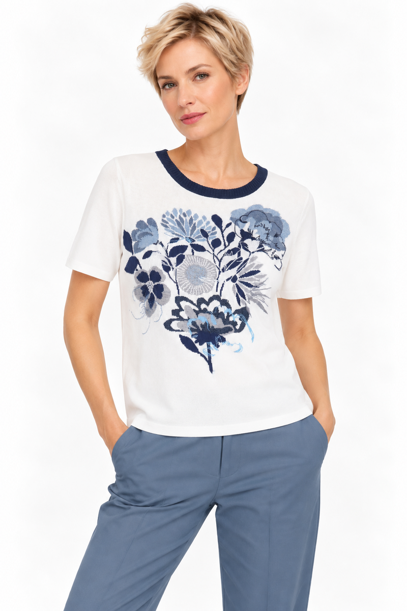 IVKO - Intarsia Pullover with Floral Embroidery White