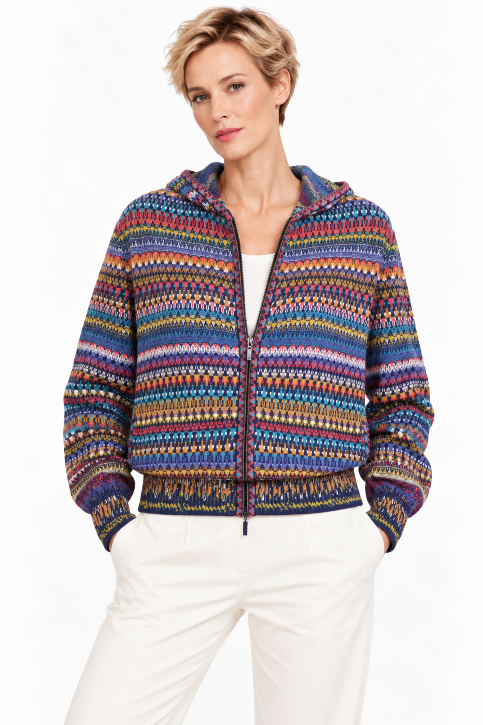 IVKO  Woman IVKO - Jacquard Jacket with Hoodie Stripe Pattern Marine