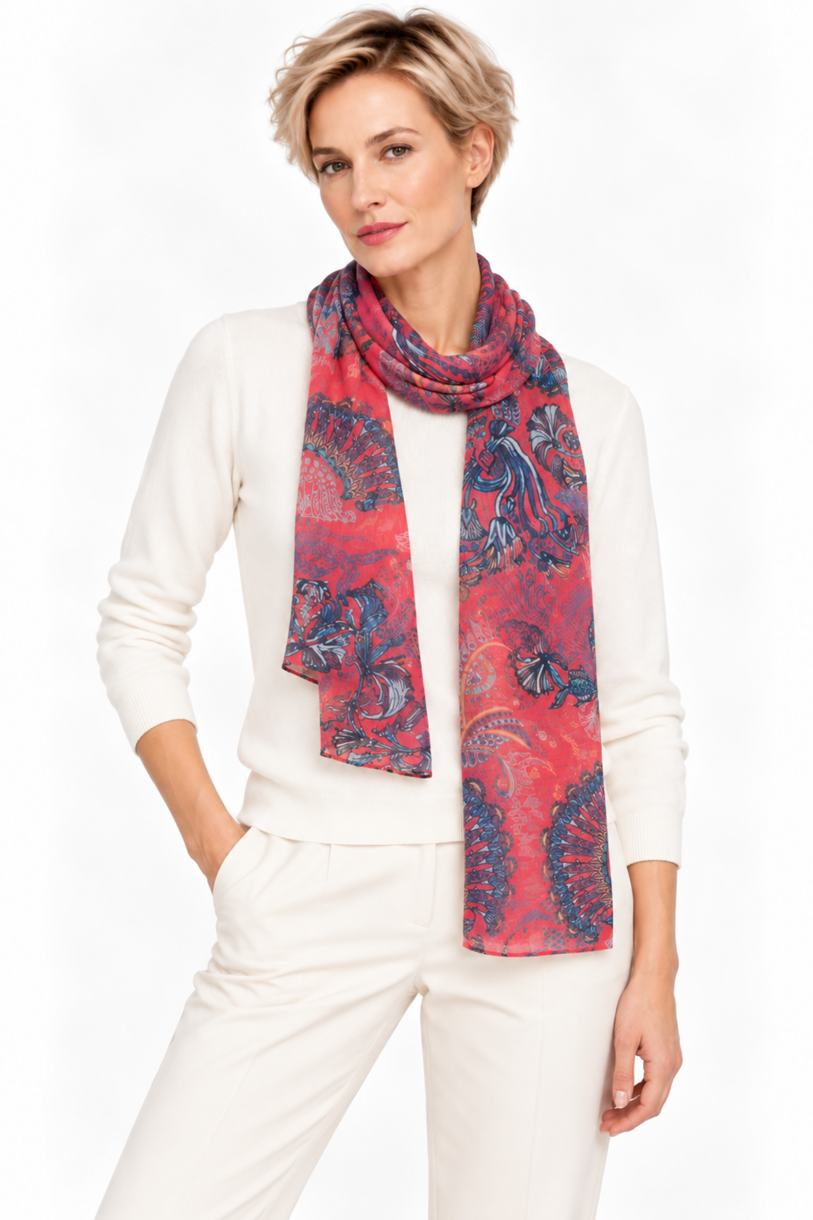 IVKO  Woman IVKO - Printed Scarf Lotus Motif Red