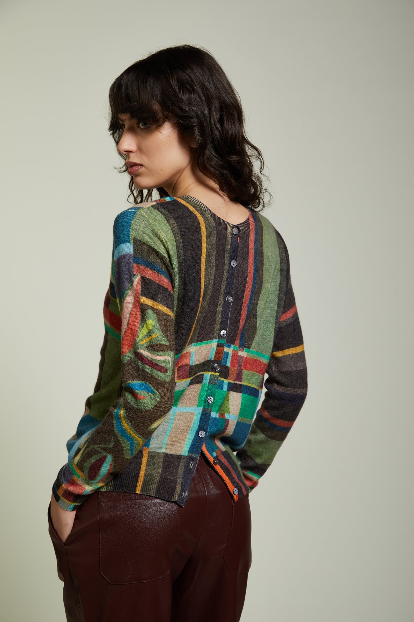 JEi'S JEi'S - Cardigan Art Print Earthy Brown | Artistic 100% Cashmere Cardigan with Picturesque Patterns