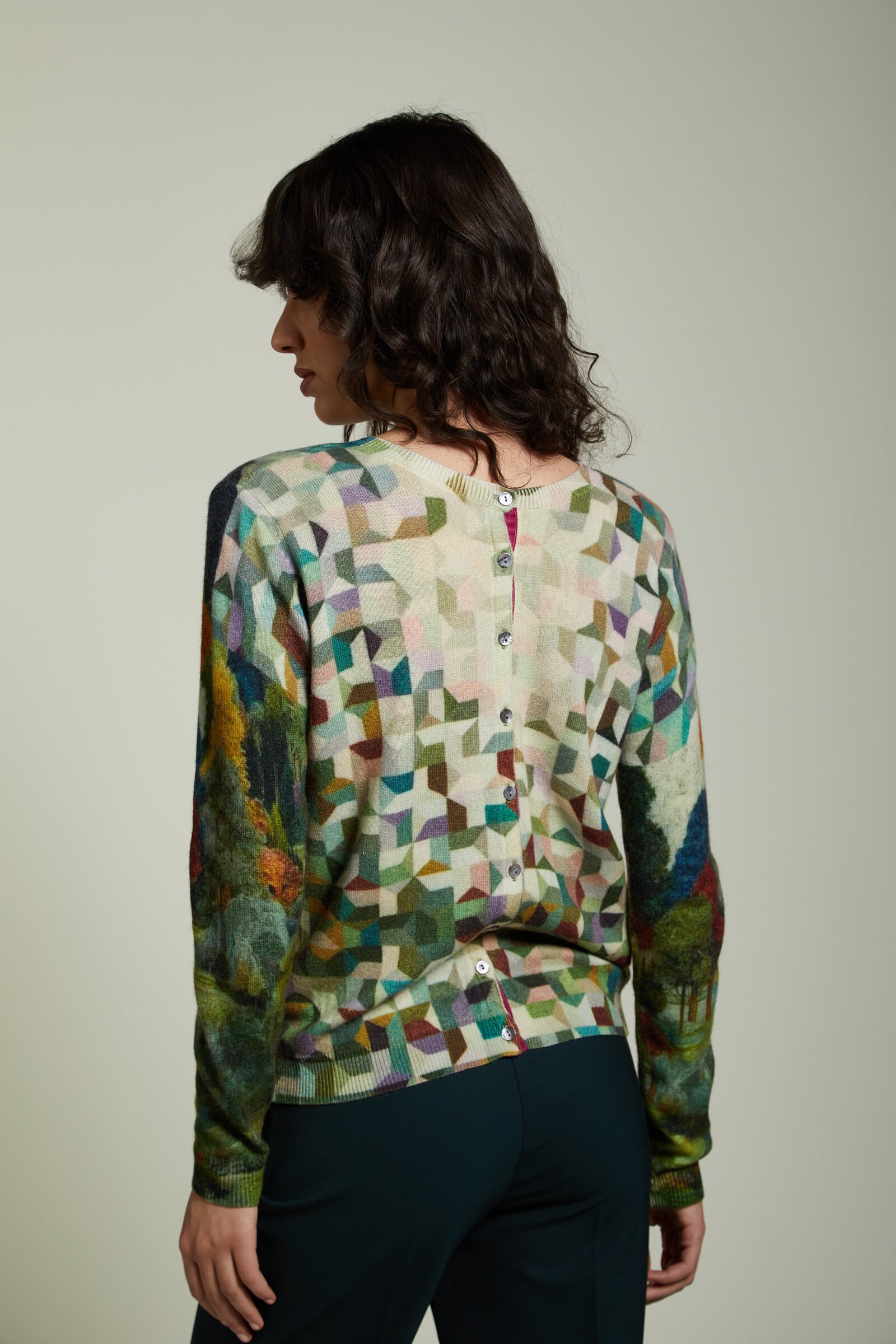JEi'S JEi'S - Cardigan Fantasy Print Forest Green | Fantastisch Vest van 100% Kasjmier met Fantasiepatronen