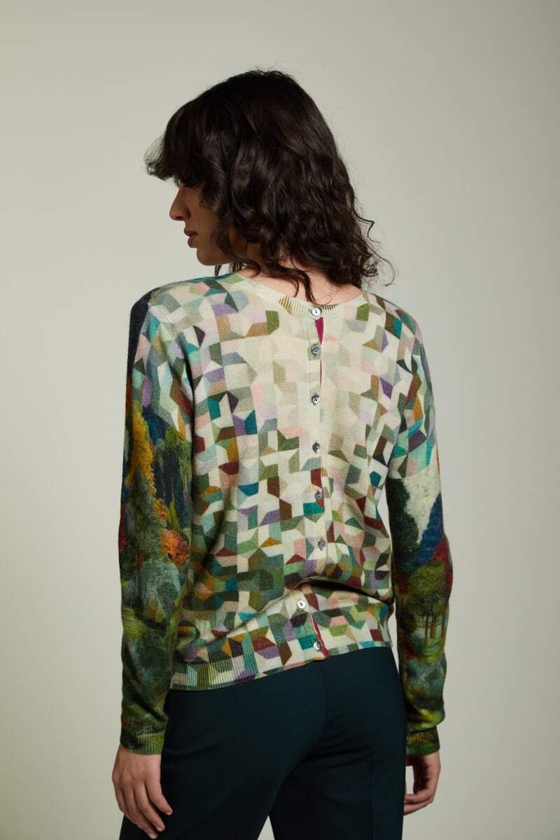 JEi'S - Cardigan Fantasy Print Forest Green | Fantastisch Vest van 100% Kasjmier met Fantasiepatronen