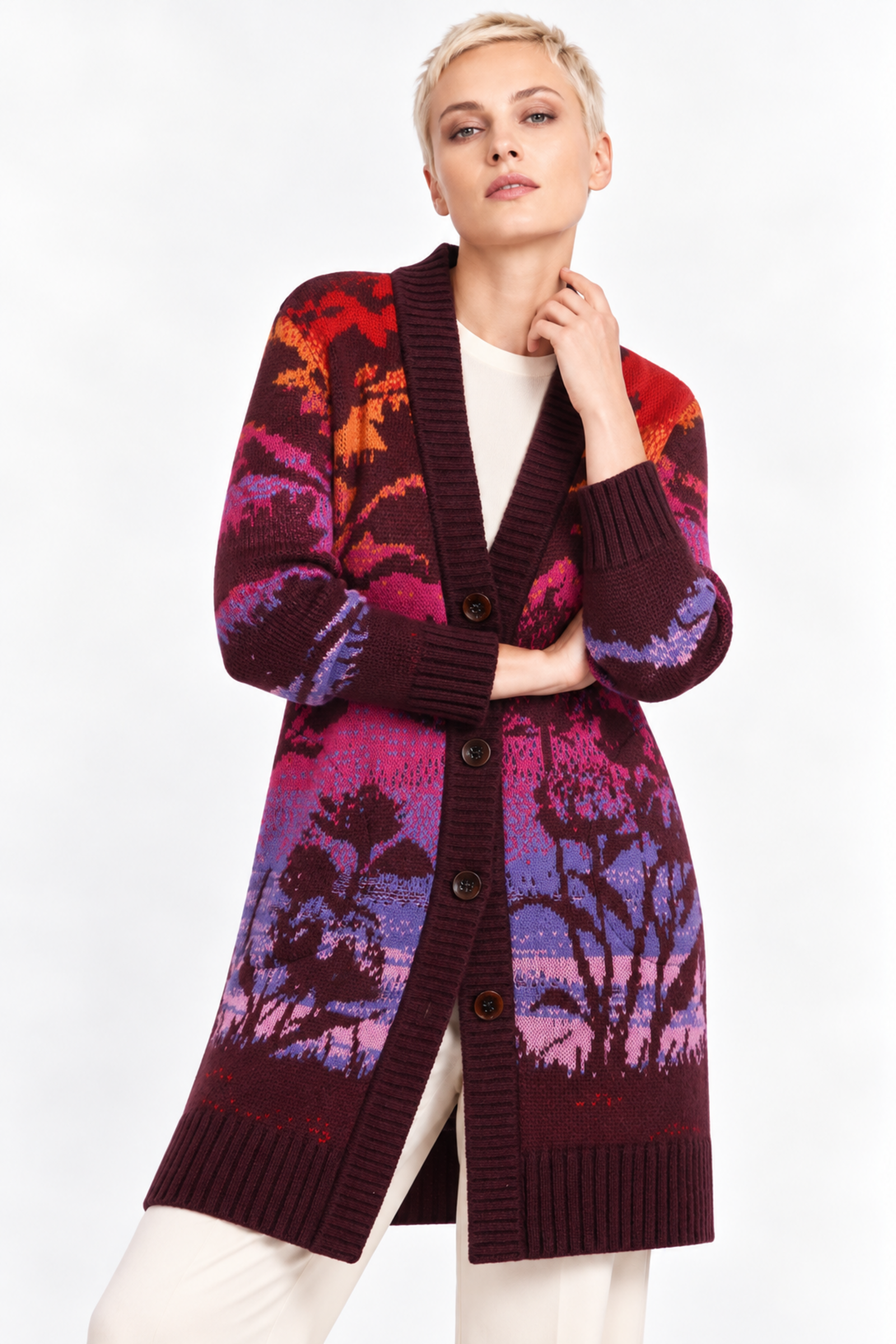 IVKO  Woman IVKO - Jacquard Coatigan Sunset Sunrise Motive Blackberry
