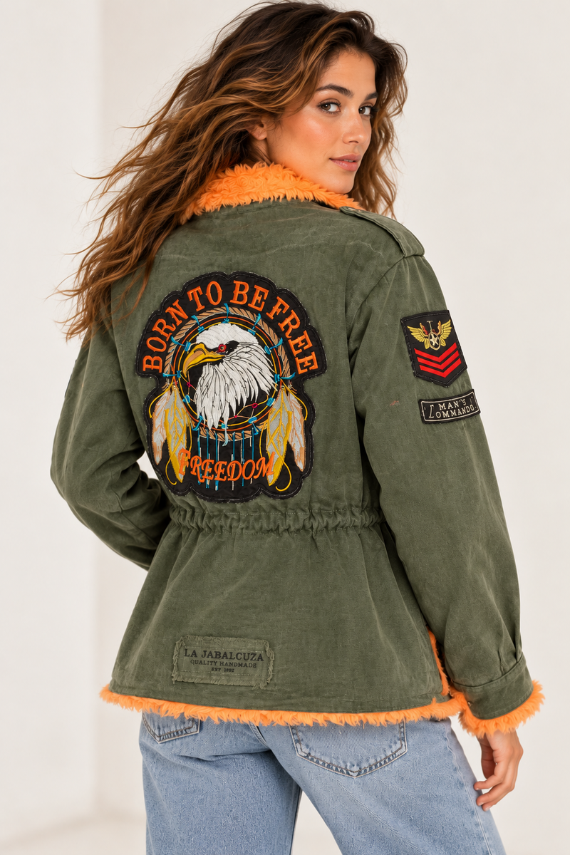 La Jabalcuza - Cargo Jacket Eagle Army with Orange Fur