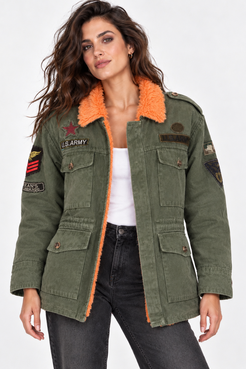 La Jabalcuza - Cargo Jacket Eagle Army with Orange Fur