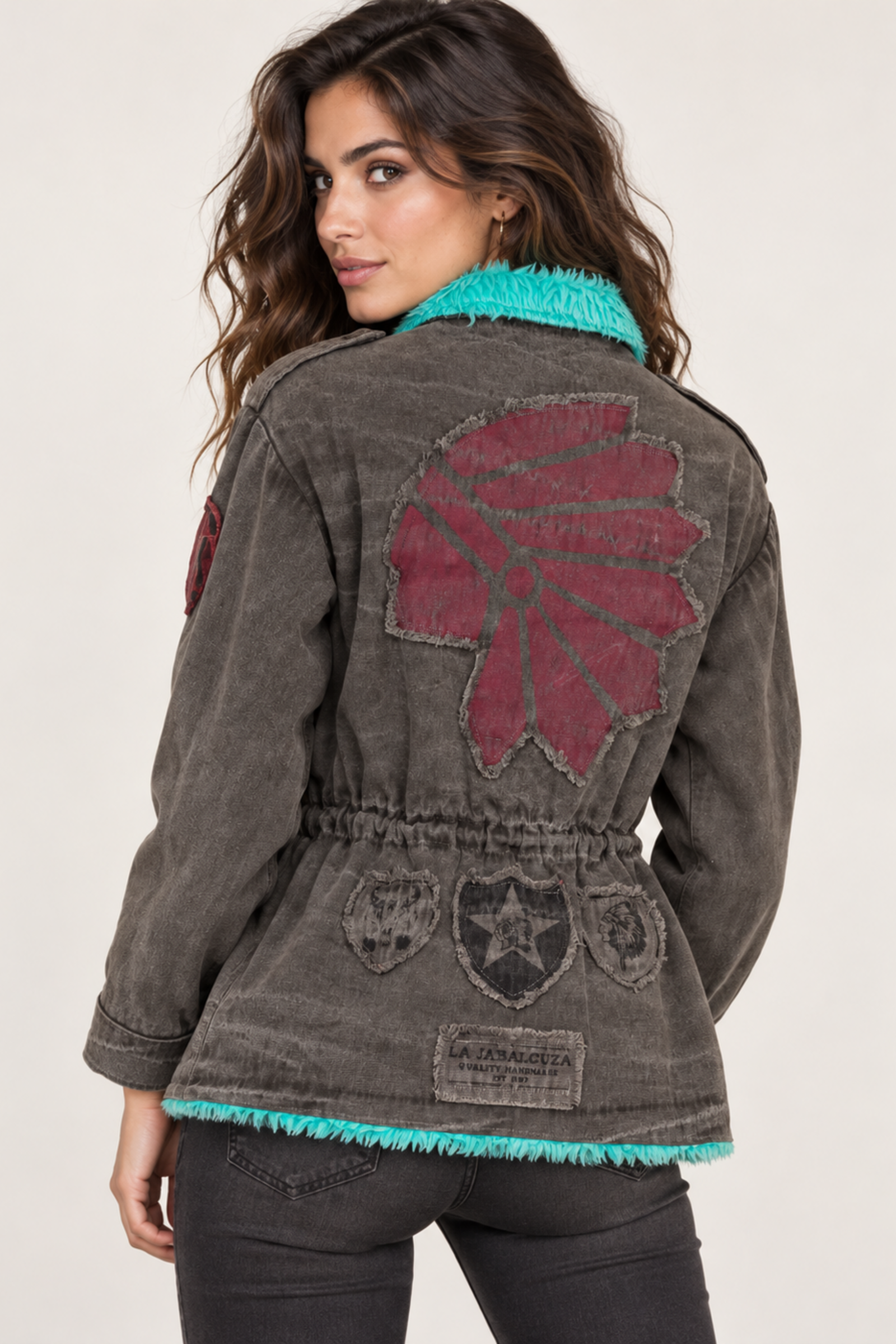La Jabalcuza La Jabalcuza - Cargo Jacket Indian Anthracite with Mint Green Fur