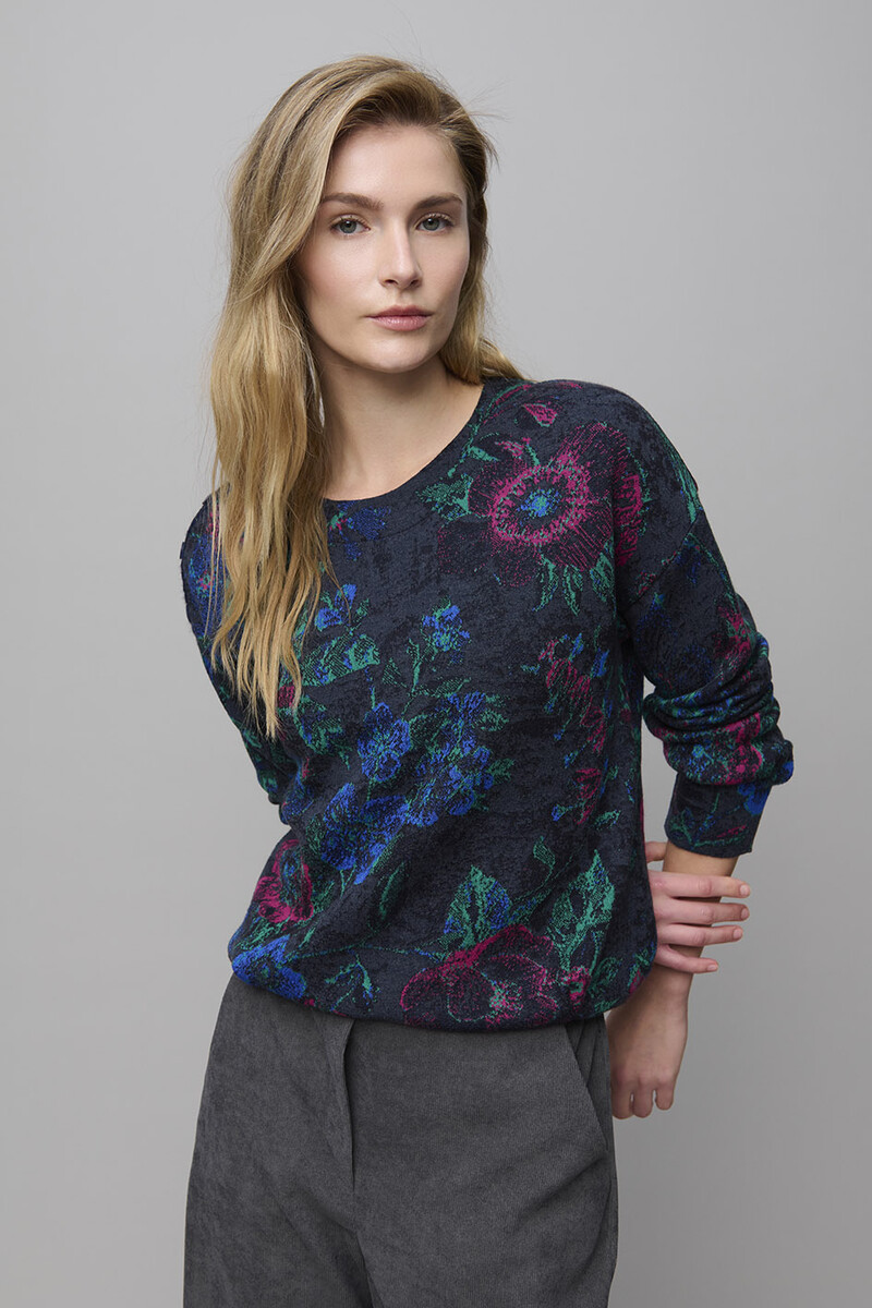 Aldo Martins - Flowered Sweater Charcoal | Romantische Trui van Viscose