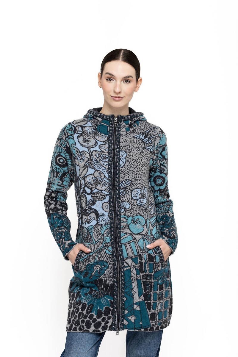 KOOI Knitwear - Coat Bia Gray | Stijlvolle Jas met Rits van 80% Lamswol en 20% Polyamide