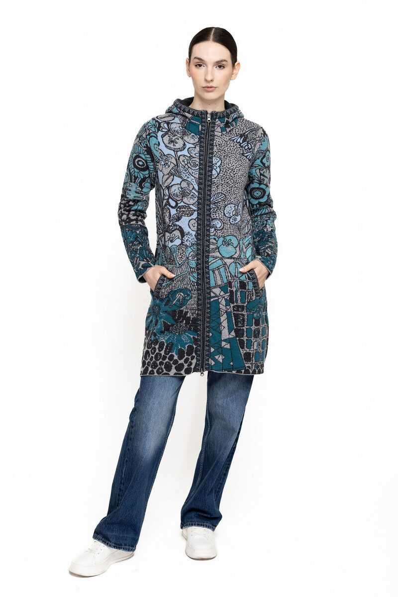 KOOI Knitwear - Coat Bia Gray | Stijlvolle Jas met Rits van 80% Lamswol en 20% Polyamide