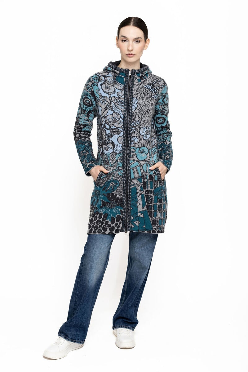 KOOI Knitwear - Coat Bia Gray | Stilvoller Mantel mit Reißverschluss aus 80 % Lammwolle und 20 % Polyamid