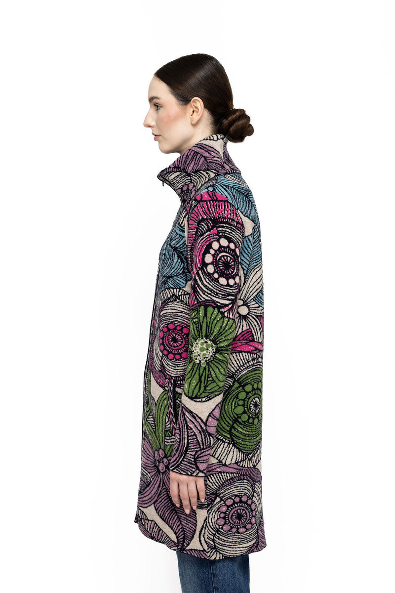 KOOI Knitwear - Coat Majavel Multicolor | Kleurrijke Jas met Rits van 80% Lamswol en 20% Polyamide