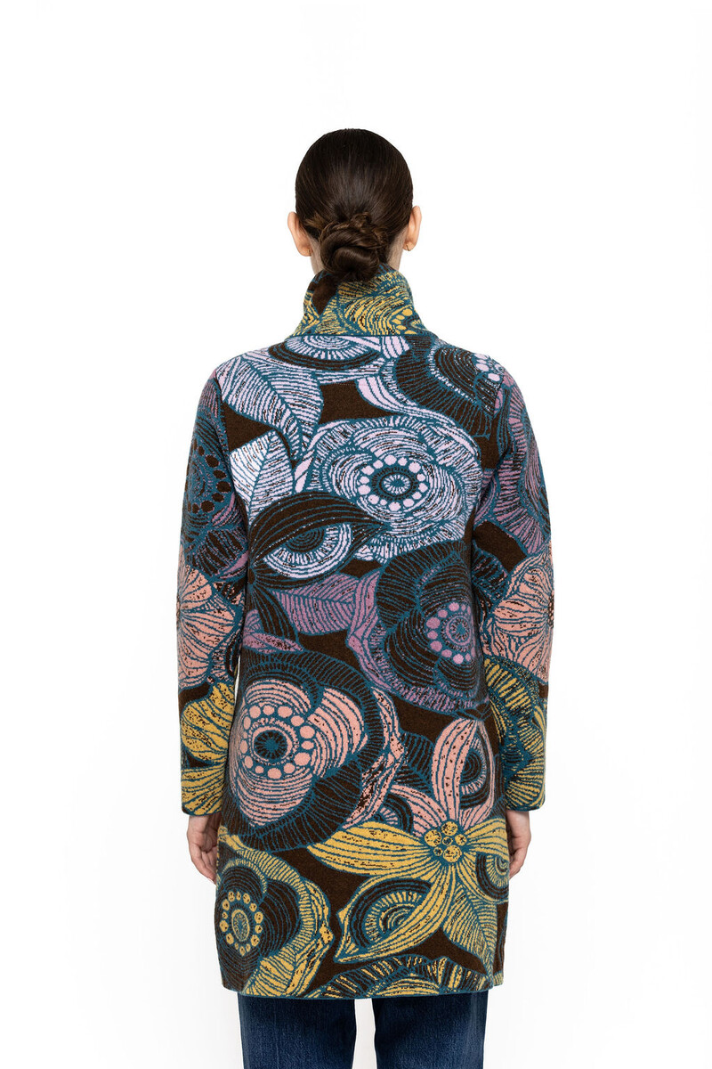KOOI Knitwear - Coat Majavel Brown | Bruine Jas met Rits van 80% Lamswol en 20% Polyamide