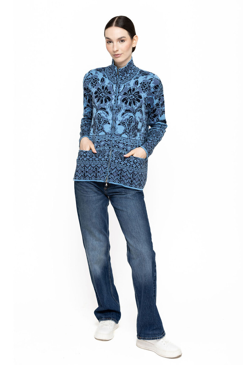 KOOI Knitwear - Jacket Kloe Blue | Blaue Jacke aus 100 % Biologischer Baumwolle