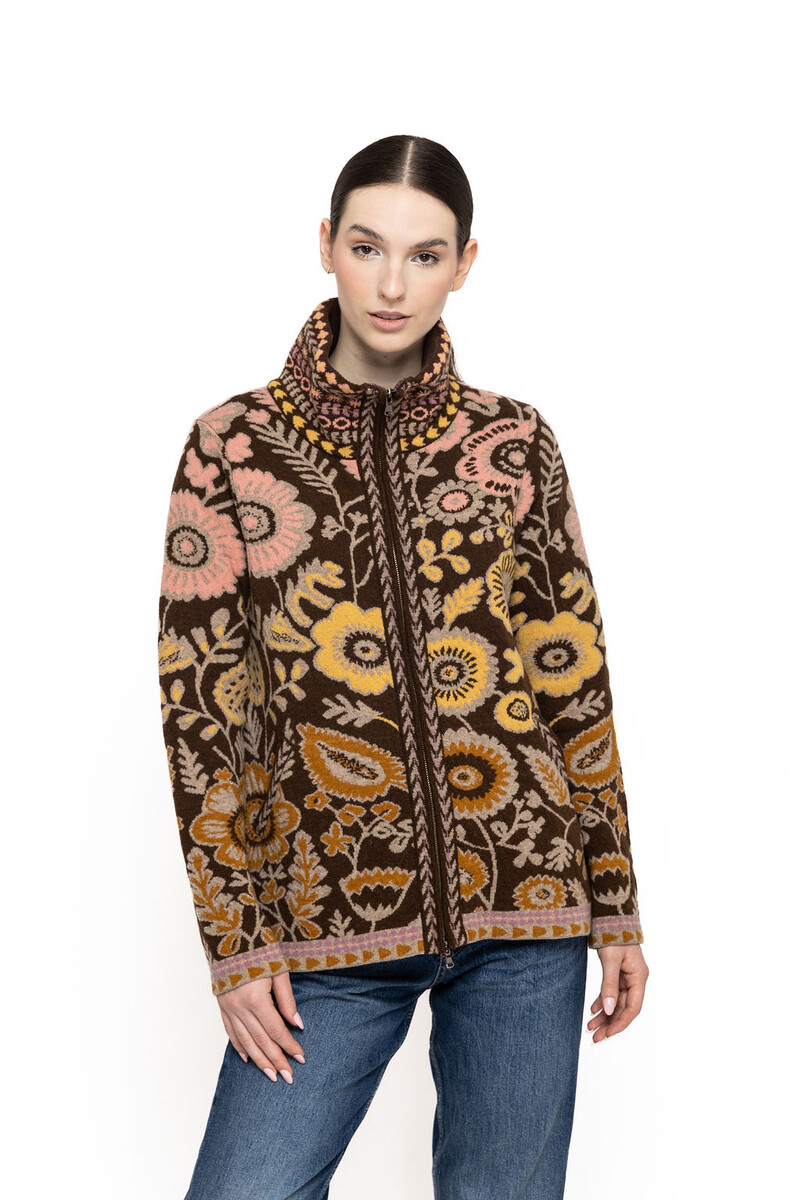 KOOI Knitwear - Jacket Kali Brown | Bruin Jasje van 80% Lamswol en 20% Polyamide