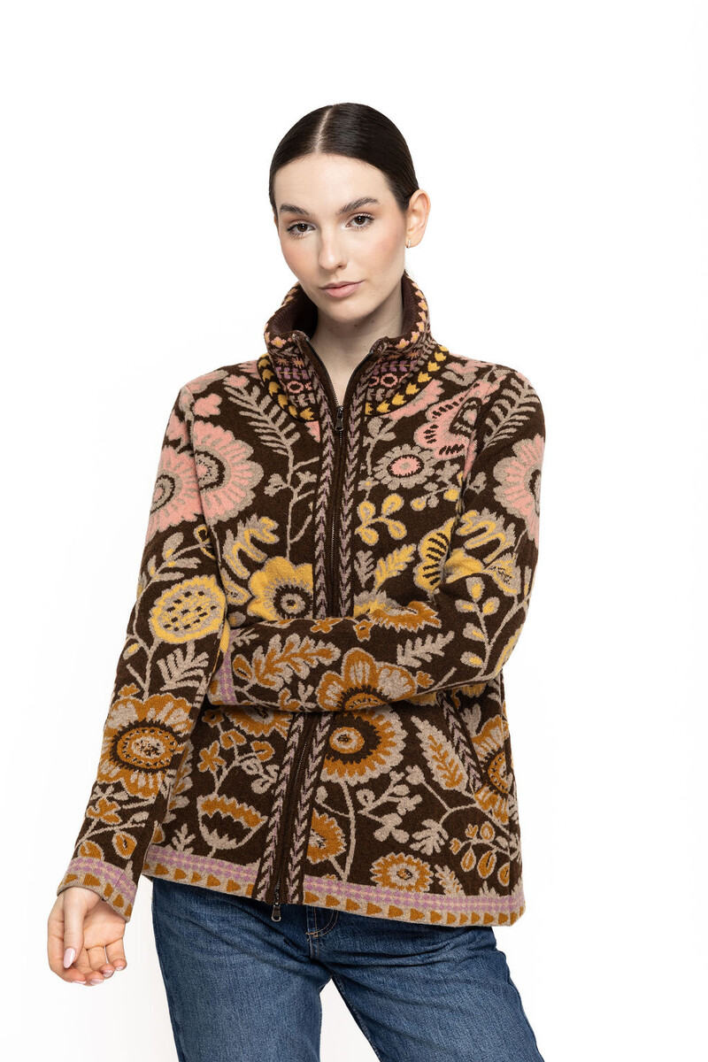 KOOI Knitwear - Jacket Kali Brown | Bruin Jasje van 80% Lamswol en 20% Polyamide