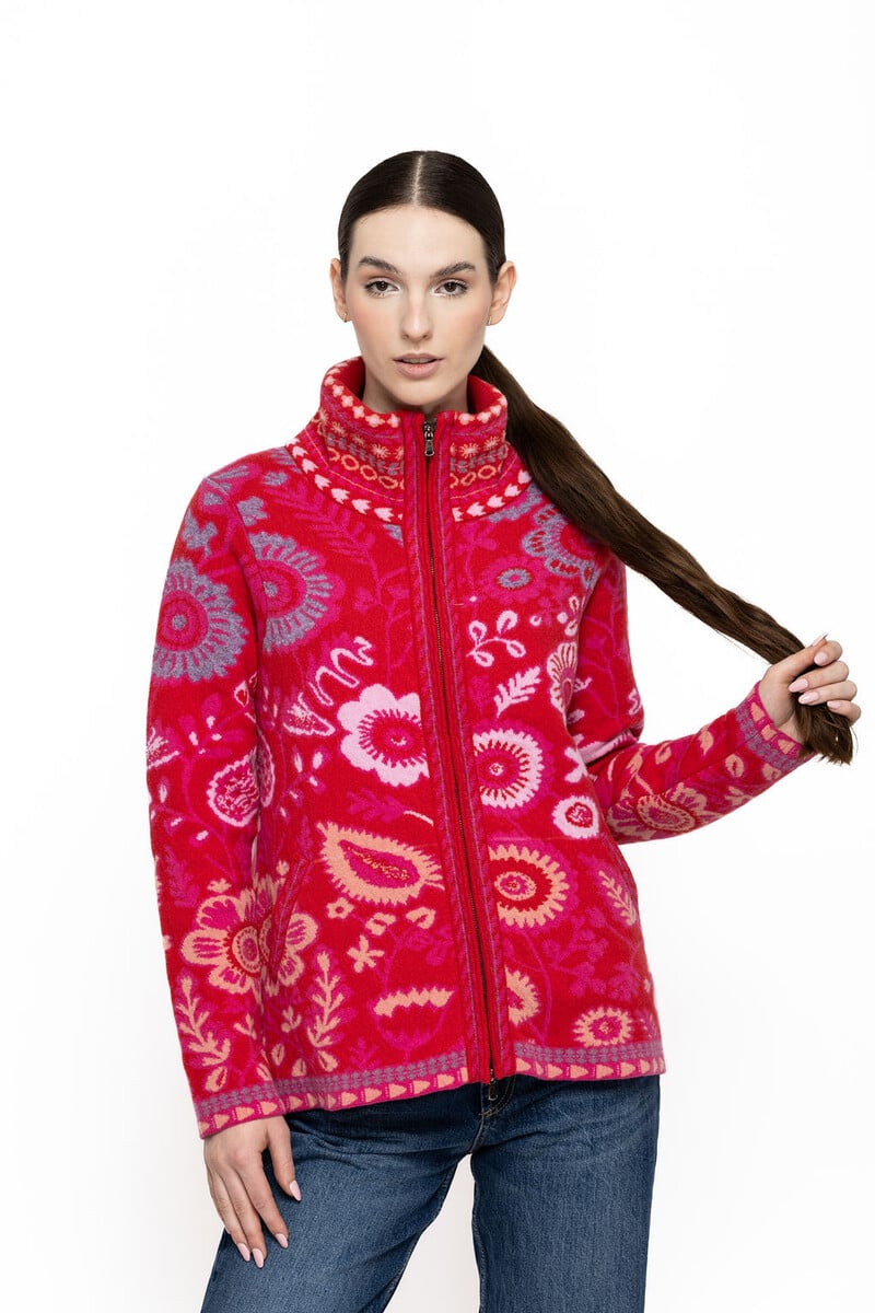 KOOI Knitwear - Jacket Kali Red | Rote Jacke aus 80 % Lammwolle und 20 % Polyamid
