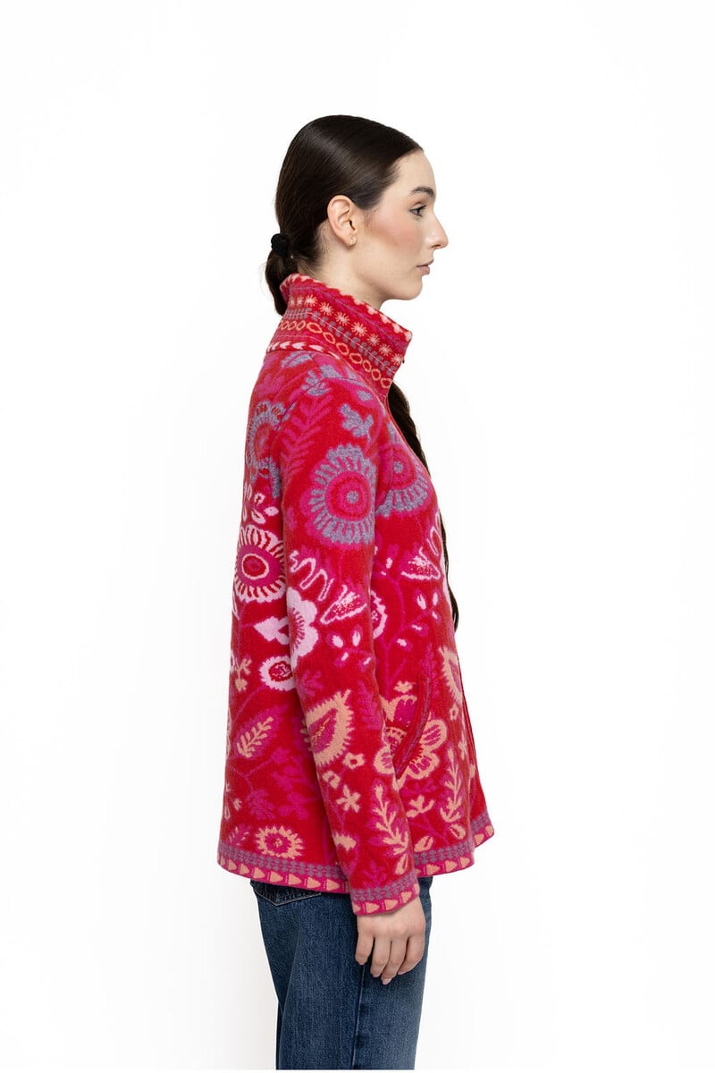 KOOI Knitwear - Jacket Kali Red | Rote Jacke aus 80 % Lammwolle und 20 % Polyamid