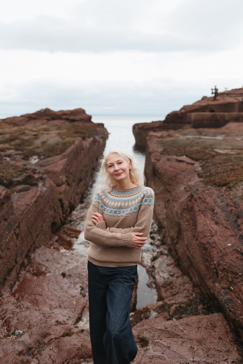 Eribé - Stoneybrek Sweater Sandstorm | Beige Trui met Fairisle Patroon van 100% Merinowol